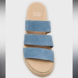 Eileen Fisher Mayla Denim Three-Band Wedge Espadrilles 9.5